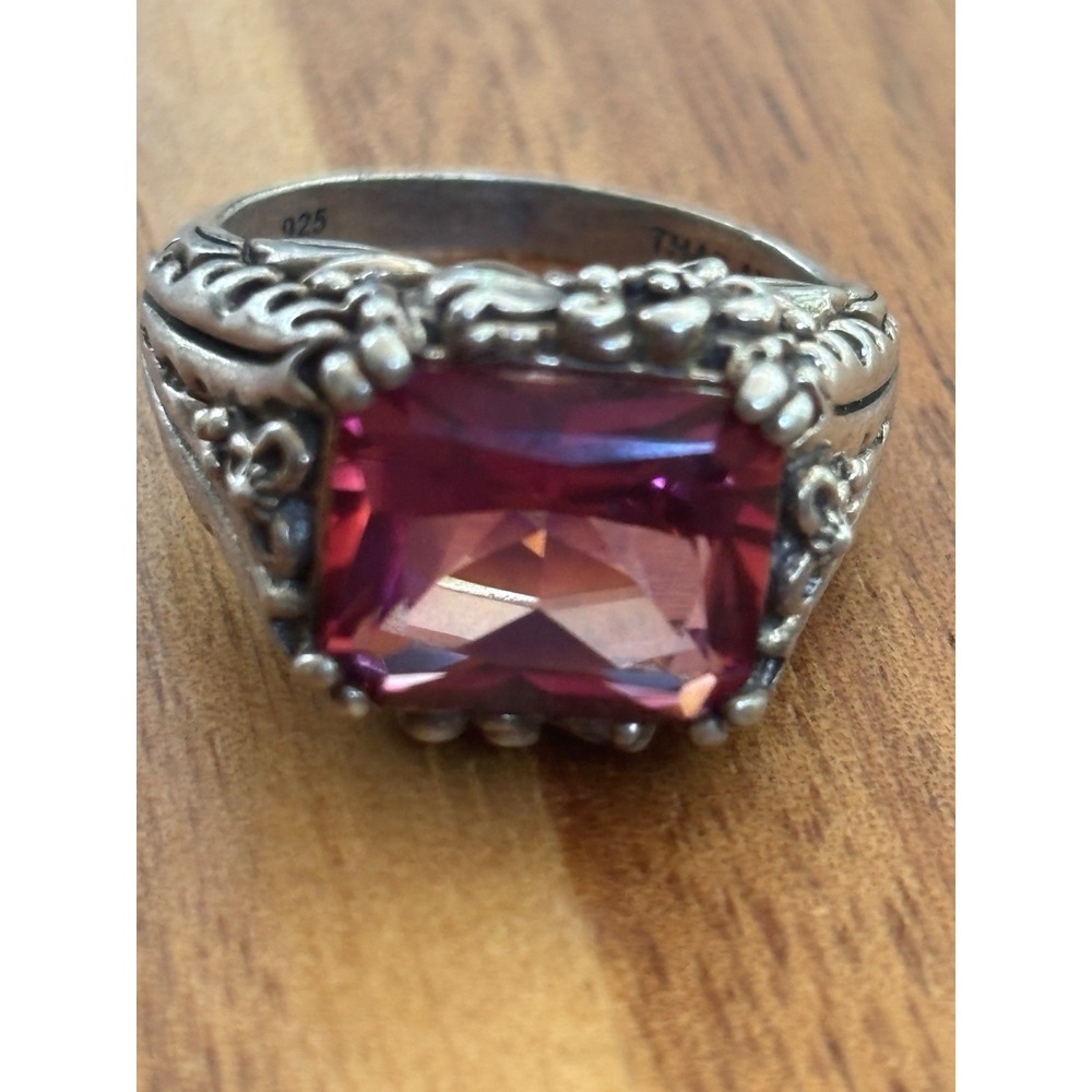 Pink Spinel Sterling Silver Bali-style Ring Size 8